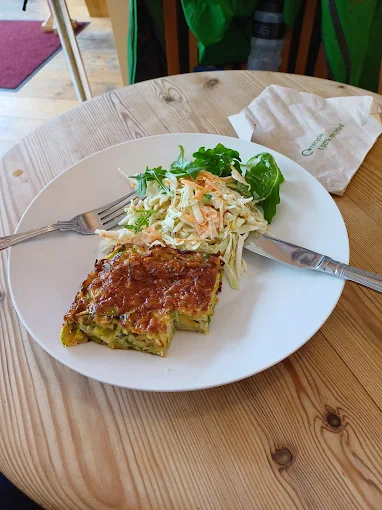 Courgette frittata with fresh slaw and rocket